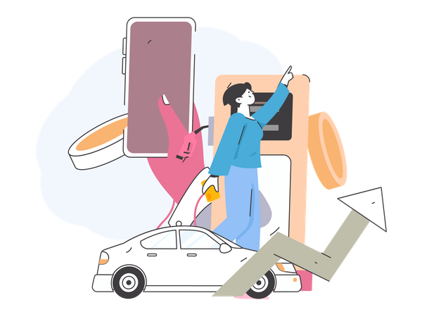 Femme faisant le plein de la voiture  Illustration