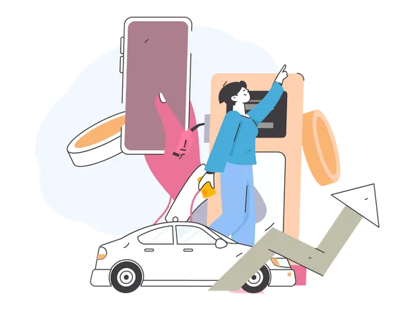 Femme faisant le plein de la voiture  Illustration