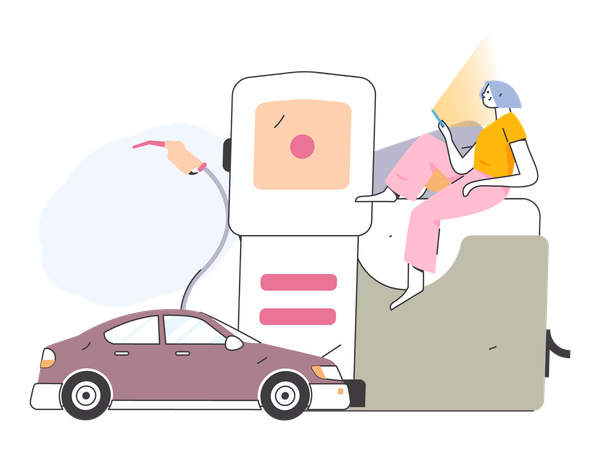 Femme faisant le plein de la voiture  Illustration