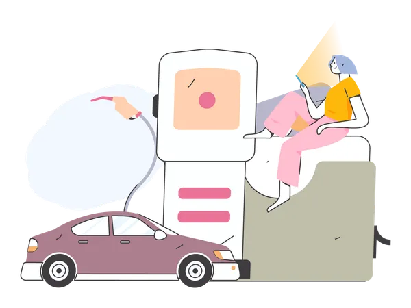 Femme faisant le plein de la voiture  Illustration