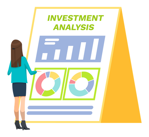 Femme faisant une analyse d'investissement  Illustration