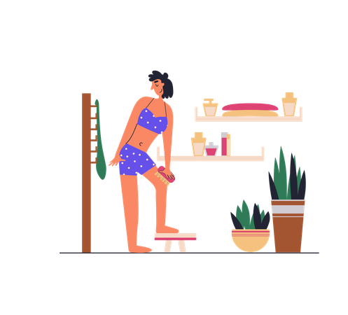 Femme faisant un auto-massage du corps avec une brosse sèche  Illustration