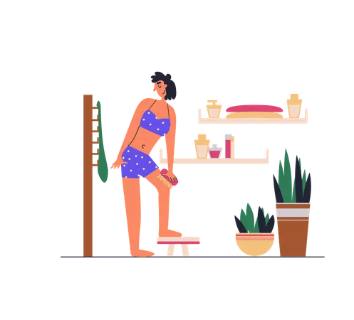 Femme faisant un auto-massage du corps avec une brosse sèche  Illustration