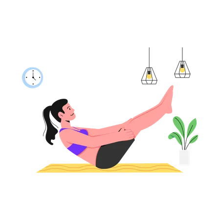 Femme faisant du yoga en bateau  Illustration