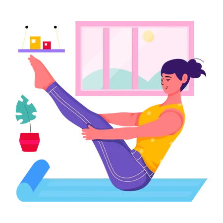 Femme faisant du yoga en bateau  Illustration