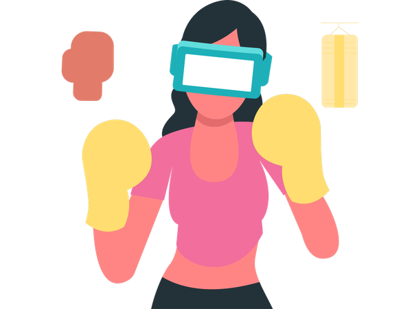 Femme pratiquant la boxe en réalité virtuelle  Illustration
