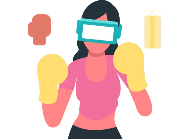 Femme pratiquant la boxe en réalité virtuelle  Illustration