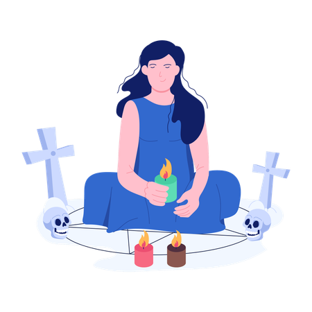 Femme pratiquant la magie du cimetière  Illustration