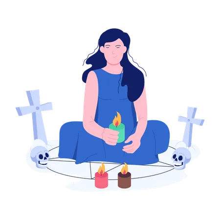 Femme pratiquant la magie du cimetière  Illustration