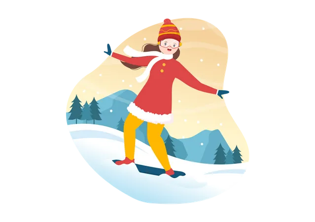 Femme faisant du surf sur neige  Illustration