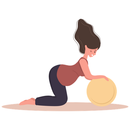 Femme faisant de l'exercice à l'aide d'un ballon de gymnastique  Illustration