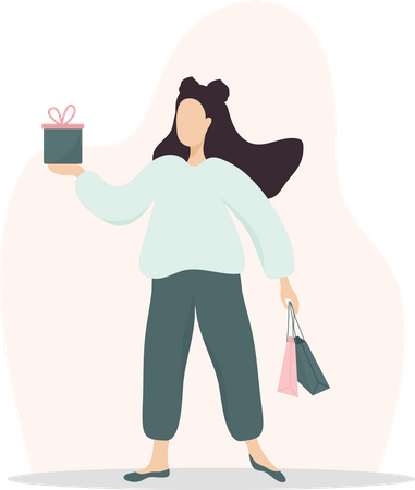 Femme faisant des achats de cadeaux  Illustration