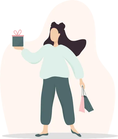 Femme faisant des achats de cadeaux  Illustration