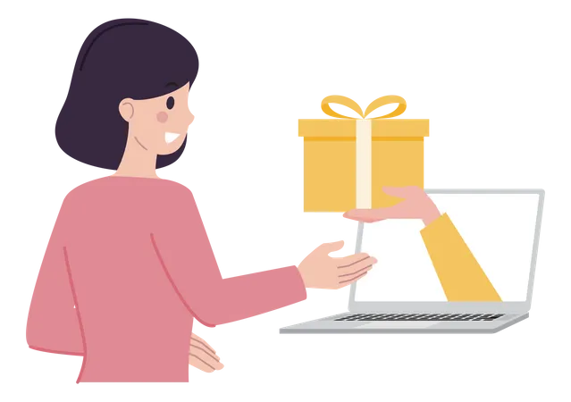 Femme faisant des achats de cadeaux en ligne  Illustration