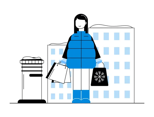 Femme faisant des achats de Noël  Illustration