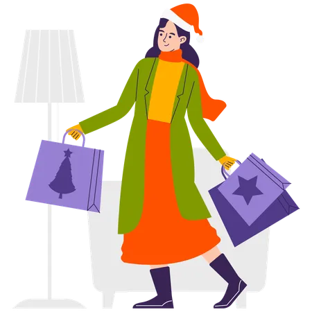 Femme faisant des achats de Noël  Illustration