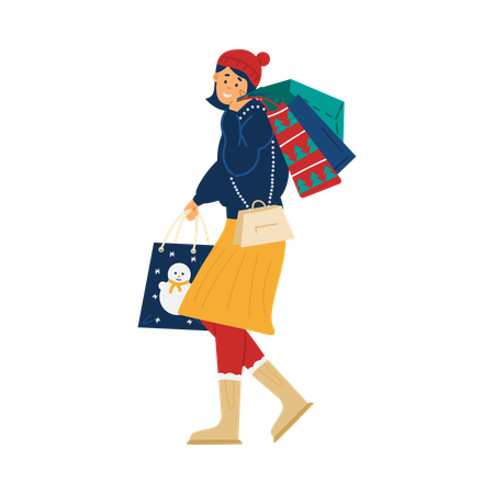 Femme faisant des achats de Noël  Illustration