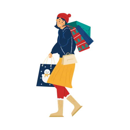 Femme faisant des achats de Noël  Illustration