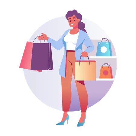 Femme faisant du shopping pour un sac à main  Illustration