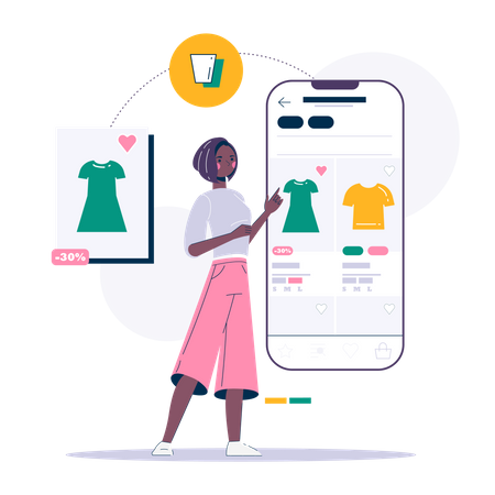 Femme faisant des achats de vêtements en ligne  Illustration
