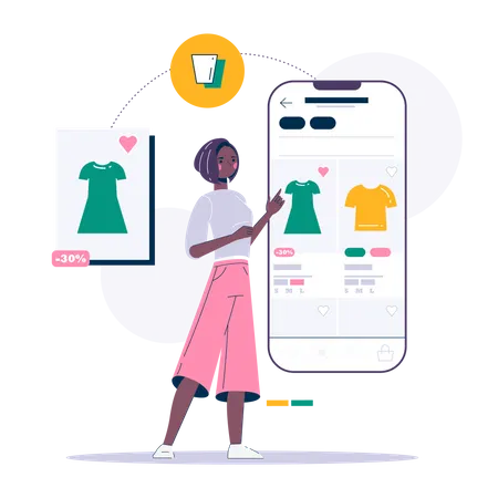 Femme faisant des achats de vêtements en ligne  Illustration