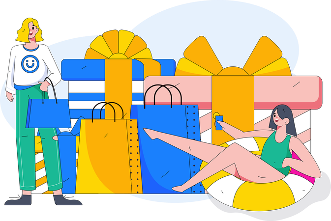 Femme faisant des achats en ligne  Illustration