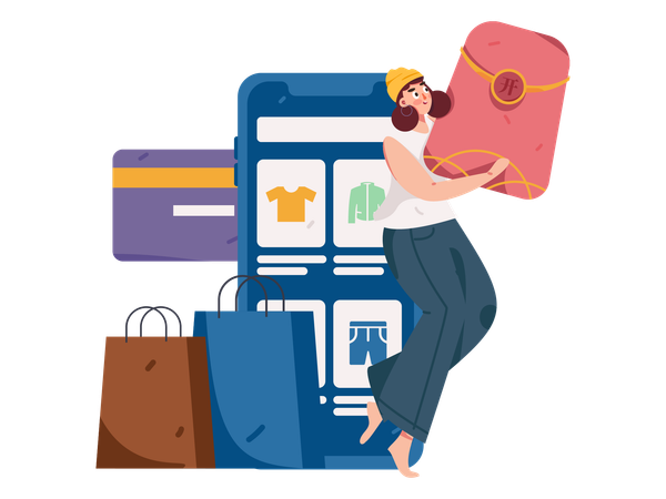 Femme faisant des achats en ligne  Illustration