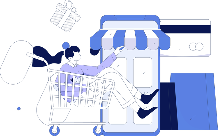 Femme faisant des achats en ligne  Illustration