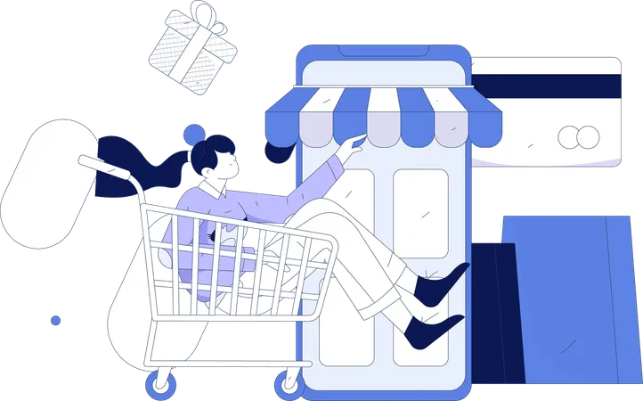 Femme faisant des achats en ligne  Illustration