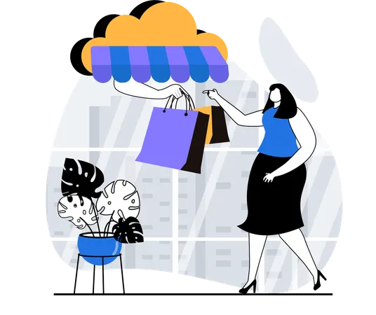 Femme faisant des achats en ligne  Illustration