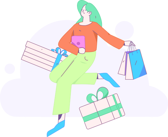 Femme faisant des achats en ligne  Illustration