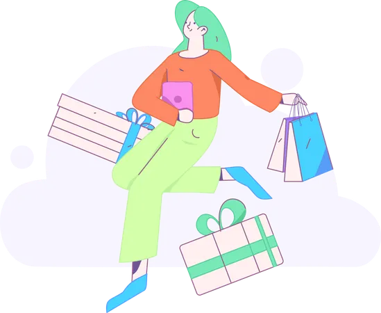 Femme faisant des achats en ligne  Illustration