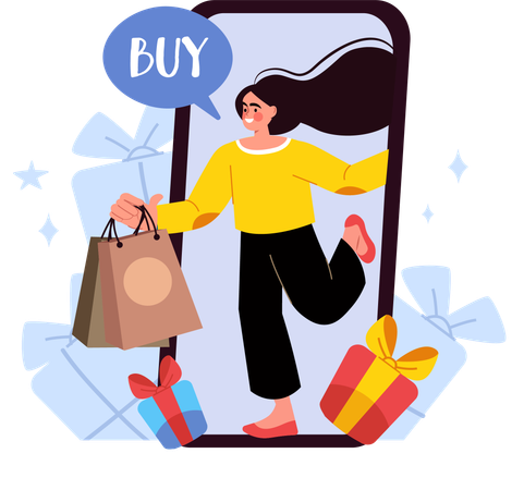 Femme faisant des achats en ligne  Illustration