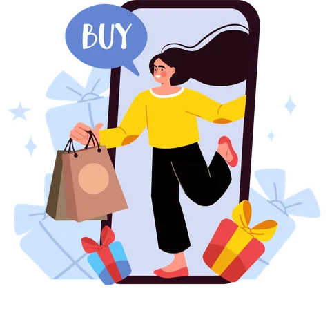 Femme faisant des achats en ligne  Illustration