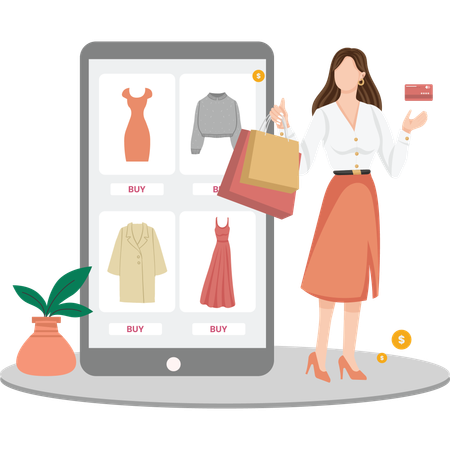 Femme faisant des achats en ligne  Illustration