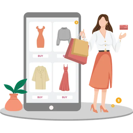 Femme faisant des achats en ligne  Illustration