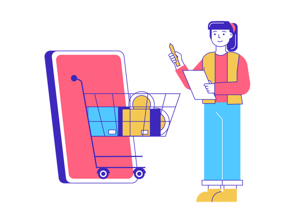 Femme faisant des achats en ligne  Illustration