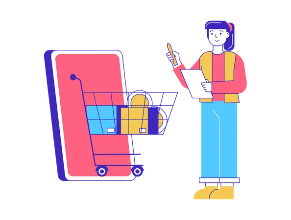 Femme faisant des achats en ligne  Illustration