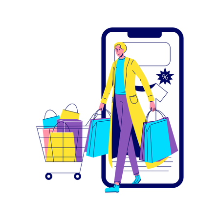 Femme faisant des achats en ligne  Illustration