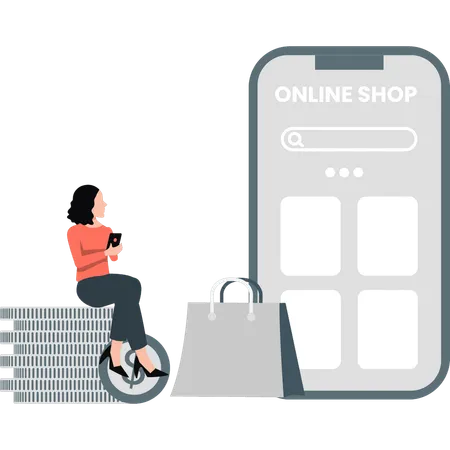 Femme faisant des achats en ligne  Illustration