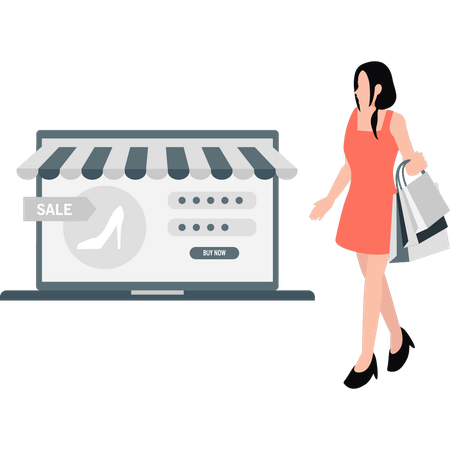 Femme faisant des achats en ligne  Illustration