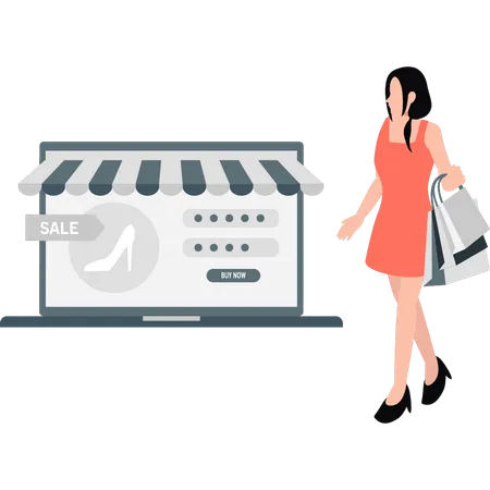 Femme faisant des achats en ligne  Illustration