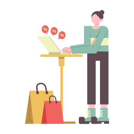 Femme faisant des achats en ligne  Illustration