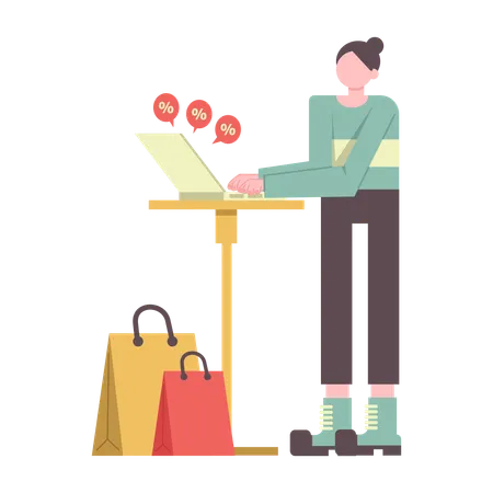 Femme faisant des achats en ligne  Illustration