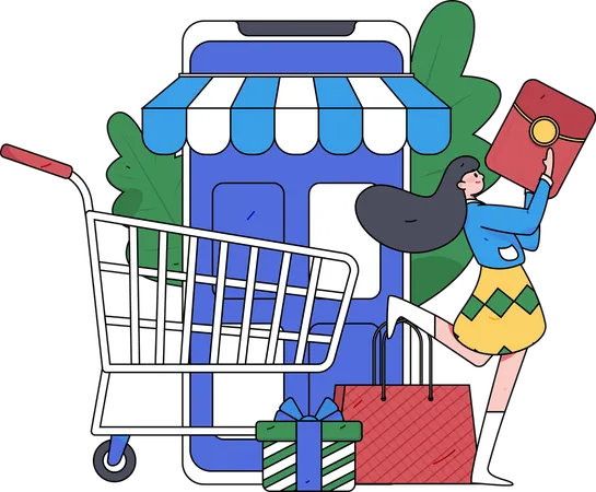 Femme faisant des achats en ligne  Illustration