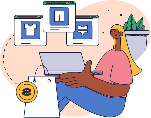 Femme faisant des achats en ligne  Illustration