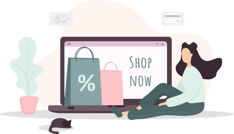 Femme faisant des achats en ligne  Illustration