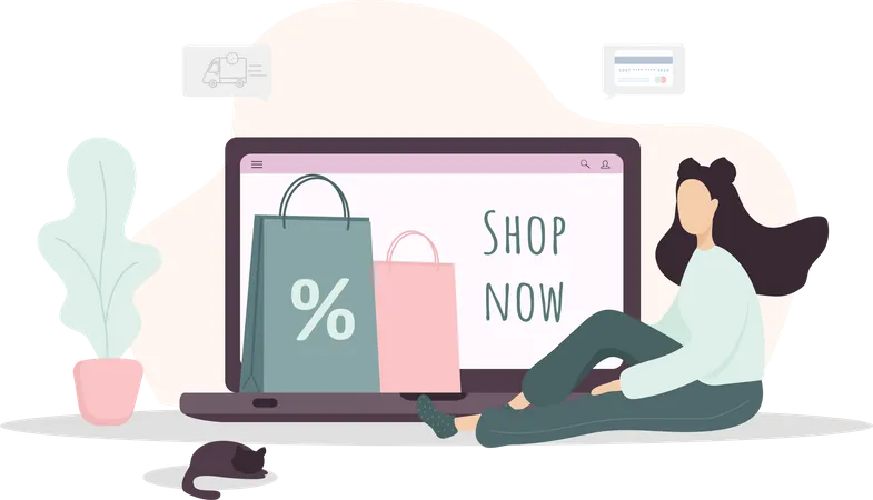 Femme faisant des achats en ligne  Illustration