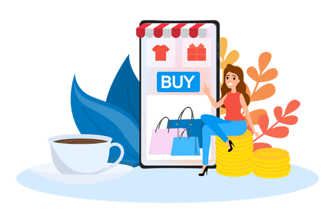 Femme faisant des achats en ligne  Illustration