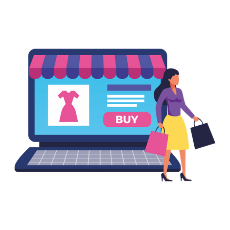 Femme faisant des achats en ligne  Illustration